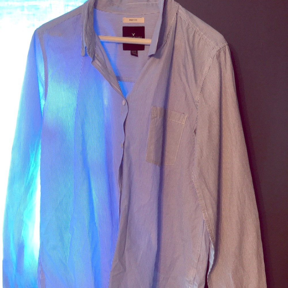 Blue and white Ladies Button Up